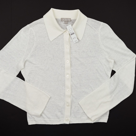 New JCREW Size S Collared Button-Up Sweater in Linen Ivory $148 CJ444 - Picture 4 of 6
